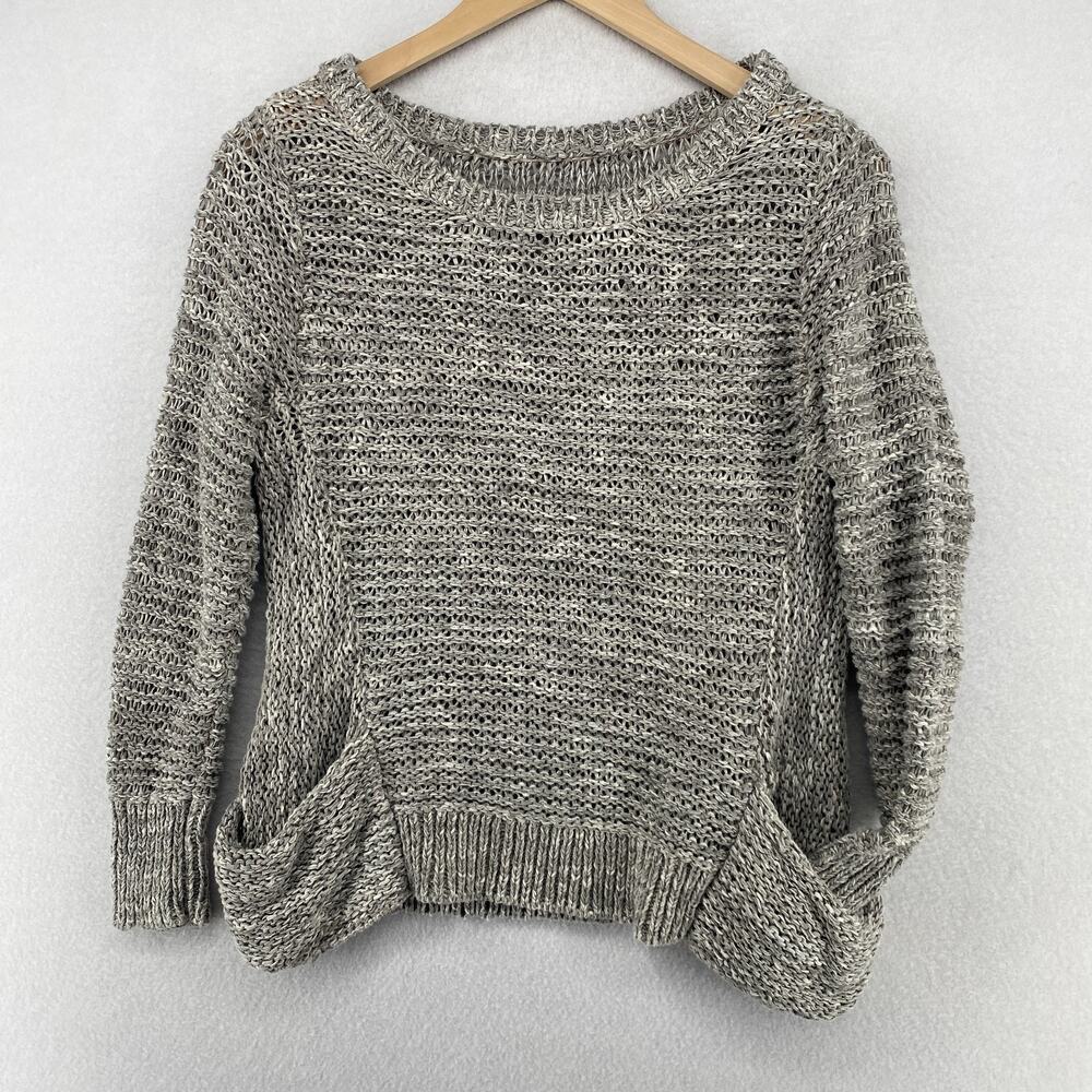EILEEN FISHER Sweater PS Tape Yarn Marled Cotton Blend Scoop Neck Pullover Gray